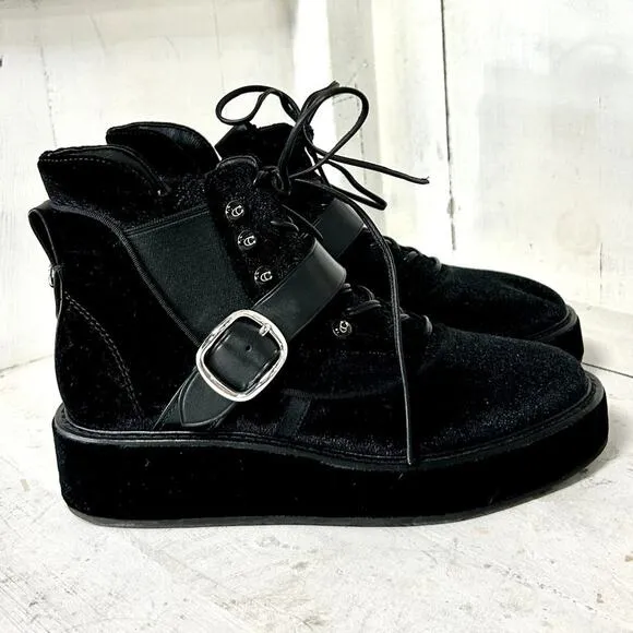 NWOT Coach x Tabitha Simmons Velvet Wedge Chelsea Hiker Ankle Boots Black 8.5