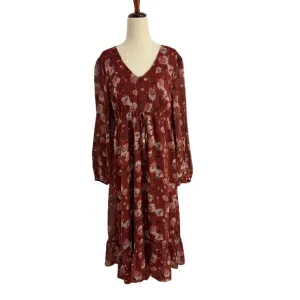 NWOT Dizzy Lizzy Long Sleeve Floral Print Ruffle hem Maxi