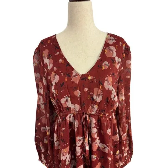 NWOT Dizzy Lizzy Long Sleeve Floral Print Ruffle hem Maxi
