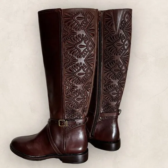 NWOT Gianni Bini Knee High Riding Boot Embroidered Brown Women’s 5.5 Roades