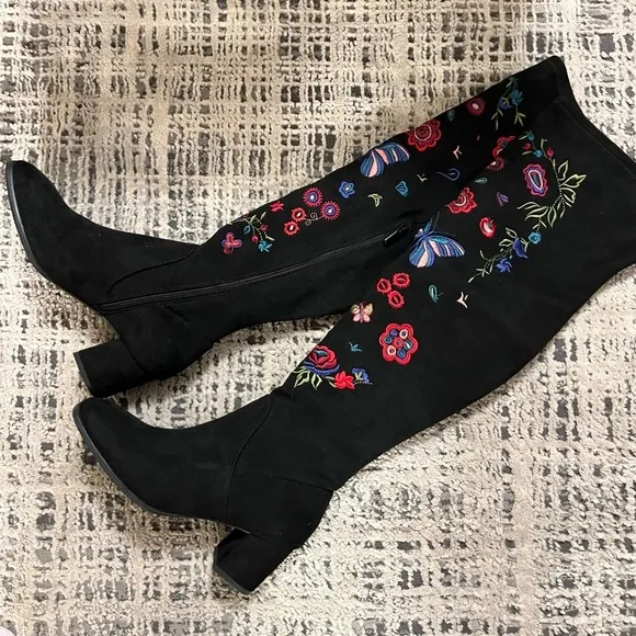NWOT Impo Judy Embroidered Over-The-Knee Boots stretch block heel colorful 6