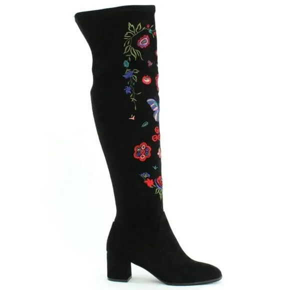 NWOT Impo Judy Embroidered Over-The-Knee Boots stretch block heel colorful 6