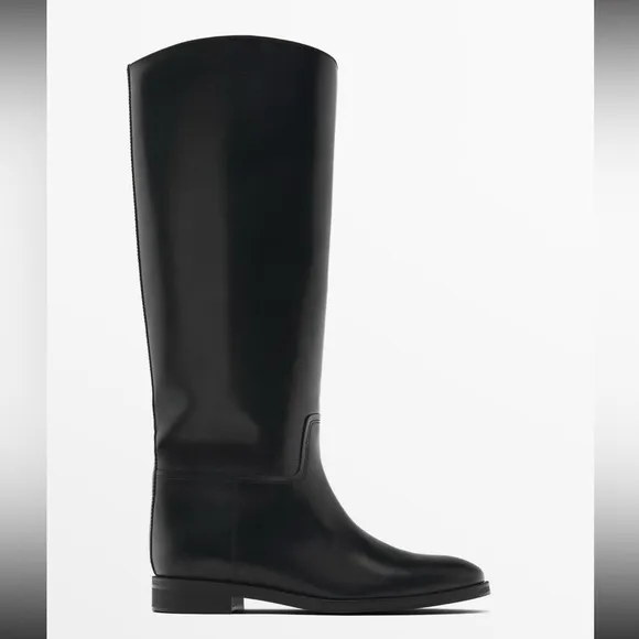 NWOT Massimo Dutti Riding-Stayle Black Leather Boots