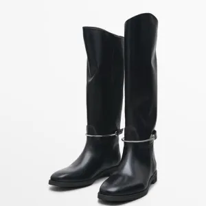 NWOT Massimo Dutti Riding-Stayle Black Leather Boots