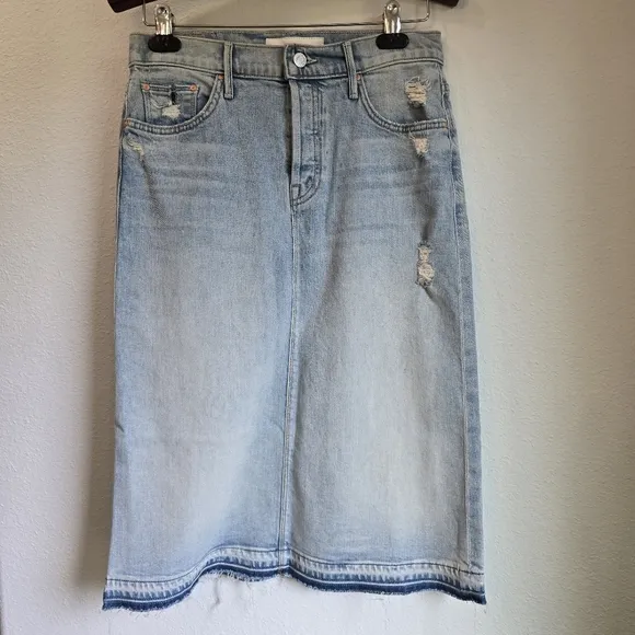 NWOT Mother Vagabond Midi Frayed Hem Skirt 27