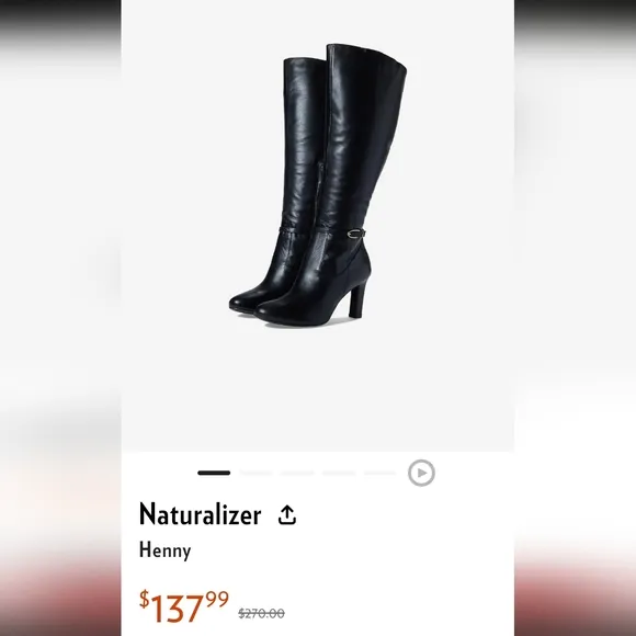 NWOT Naturalizer Henny Premium Genuine Leather 18&quot; Heeled Boots in Black Sz.5.5W