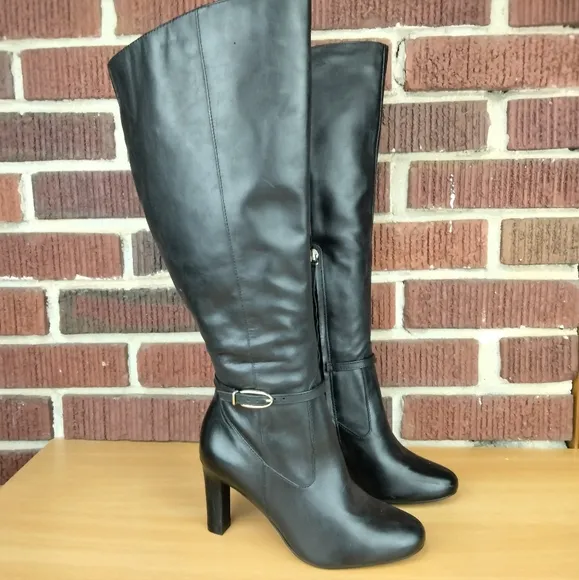 NWOT Naturalizer Henny Premium Genuine Leather 18&quot; Heeled Boots in Black Sz.5.5W