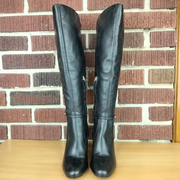 NWOT Naturalizer Henny Premium Genuine Leather 18&quot; Heeled Boots in Black Sz.5.5W