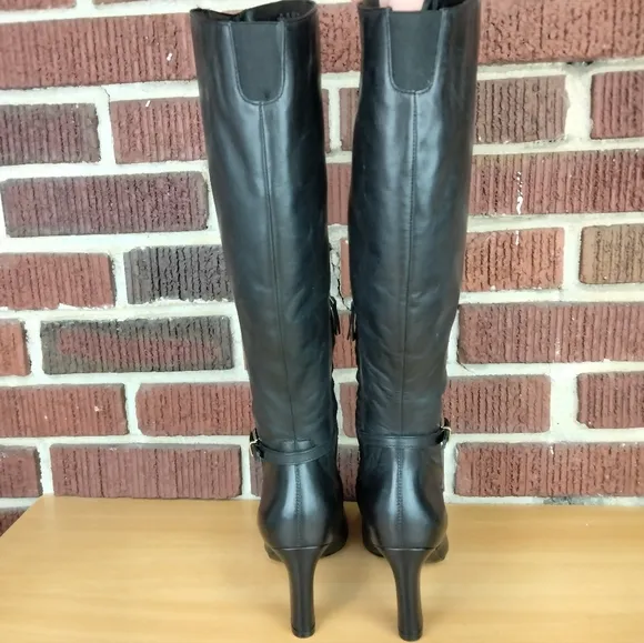 NWOT Naturalizer Henny Premium Genuine Leather 18&quot; Heeled Boots in Black Sz.5.5W