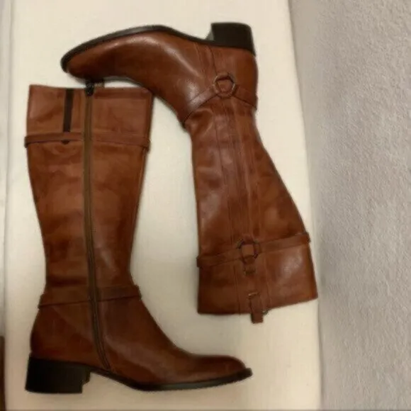 NWOT Nursace Leather Mid-Calf Riding Side Zipper Ankle Boots