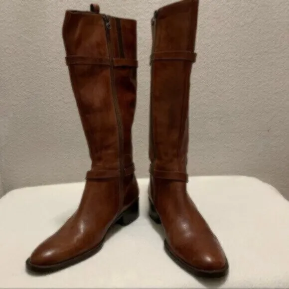NWOT Nursace Leather Mid-Calf Riding Side Zipper Ankle Boots