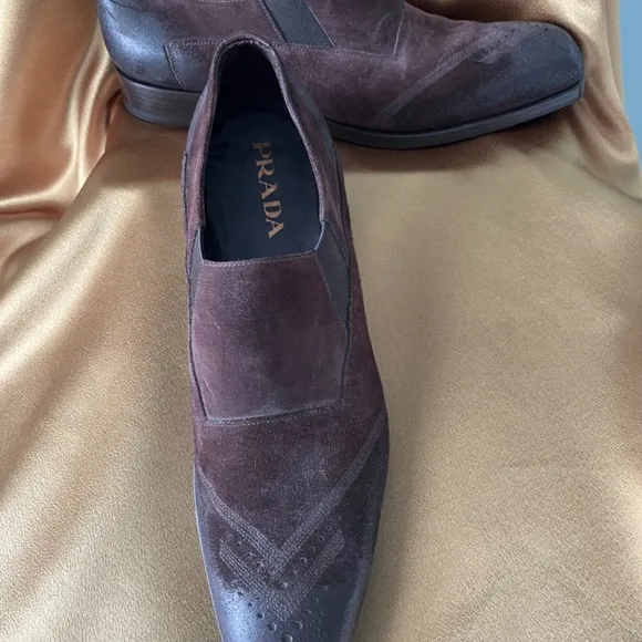 NWOT Prada Men’s Distressed Suede Slip on Loafers 11