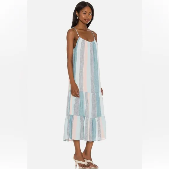 NWOT  RAILS Adora Sleeveless Linen Blend Midi Dress in Highland Stripe