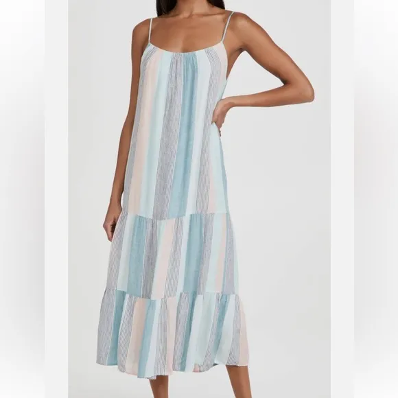 NWOT  RAILS Adora Sleeveless Linen Blend Midi Dress in Highland Stripe