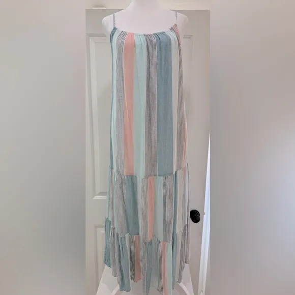 NWOT  RAILS Adora Sleeveless Linen Blend Midi Dress in Highland Stripe