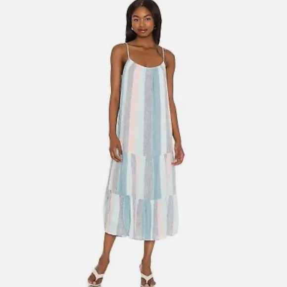NWOT  RAILS Adora Sleeveless Linen Blend Midi Dress in Highland Stripe