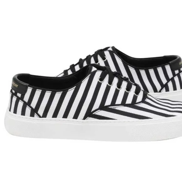 NWOT Saint Laurent Venice White Black Striped Canvas Low Sneakers EU size 38