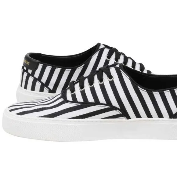 NWOT Saint Laurent Venice White Black Striped Canvas Low Sneakers EU size 38