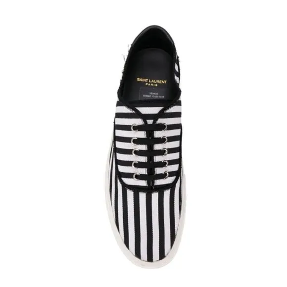 NWOT Saint Laurent Venice White Black Striped Canvas Low Sneakers EU size 38