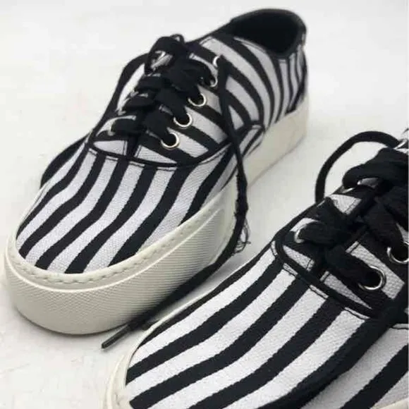 NWOT Saint Laurent Venice White Black Striped Canvas Low Sneakers EU size 38