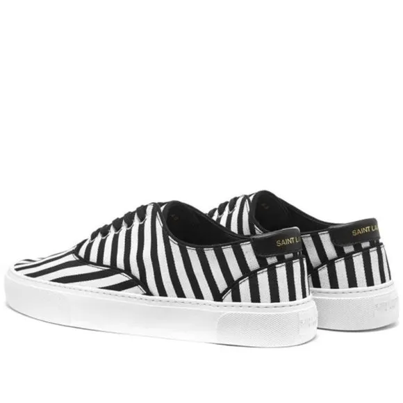 NWOT Saint Laurent Venice White Black Striped Canvas Low Sneakers EU size 38