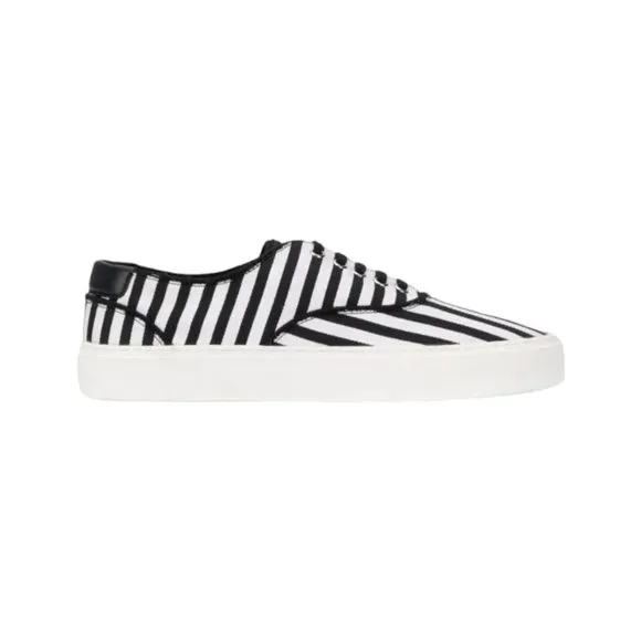 NWOT Saint Laurent Venice White Black Striped Canvas Low Sneakers EU size 38