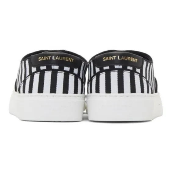 NWOT Saint Laurent Venice White Black Striped Canvas Low Sneakers EU size 38