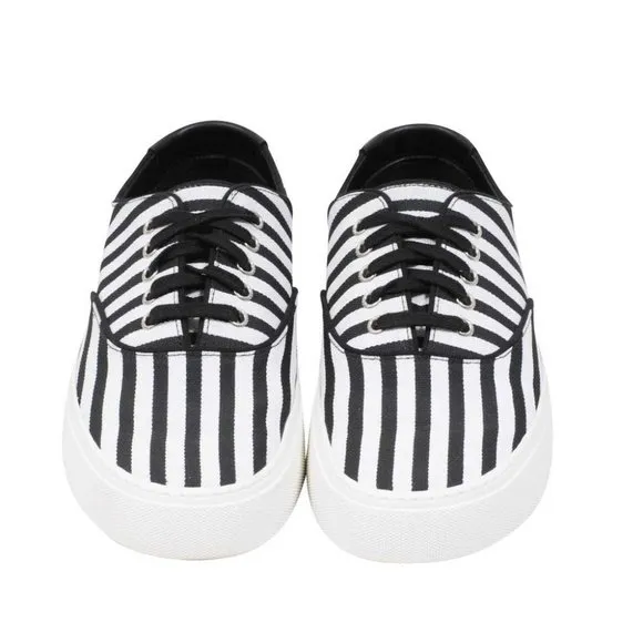 NWOT Saint Laurent Venice White Black Striped Canvas Low Sneakers EU size 38