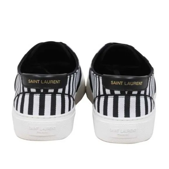 NWOT Saint Laurent Venice White Black Striped Canvas Low Sneakers EU size 38