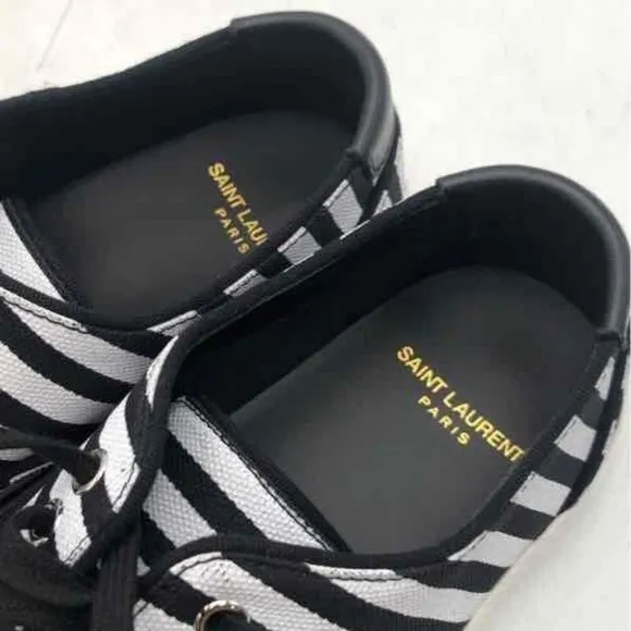 NWOT Saint Laurent Venice White Black Striped Canvas Low Sneakers EU size 38