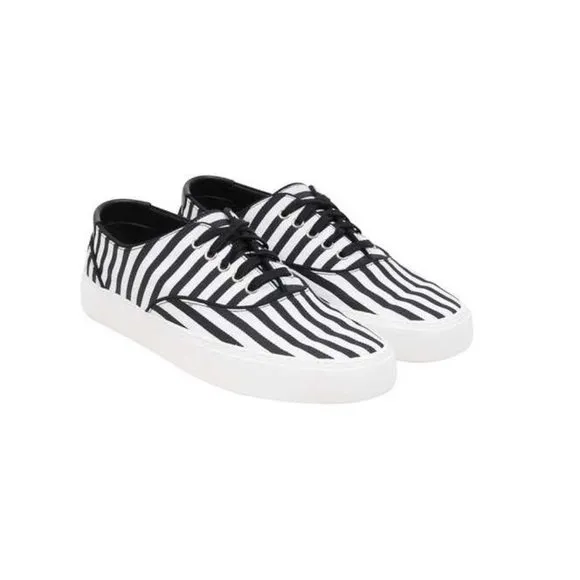 NWOT Saint Laurent Venice White Black Striped Canvas Low Sneakers EU size 38