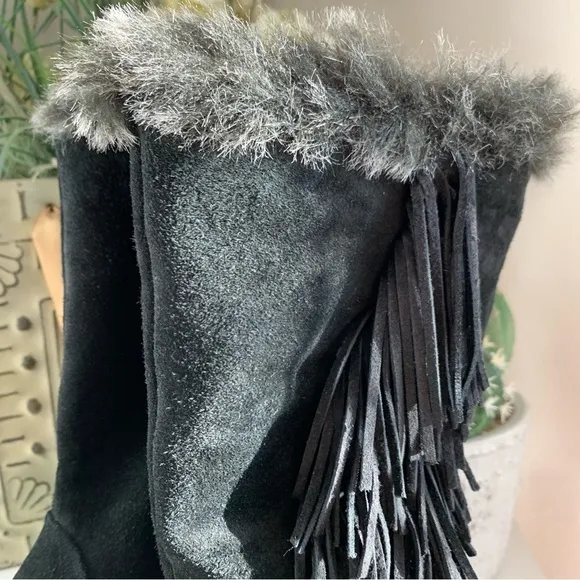 NWOT Sam Edelman Tilden Suede Fringe Boots in Black