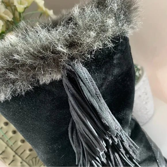 NWOT Sam Edelman Tilden Suede Fringe Boots in Black