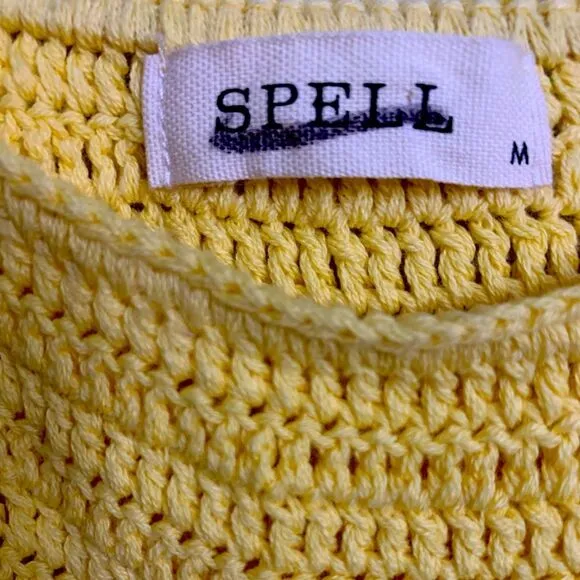 NWOT SPELL Let the Sunshine In Crochet Mini Dress. Color Lemon. Size Medium