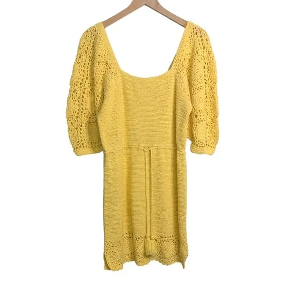 NWOT SPELL Let the Sunshine In Crochet Mini Dress. Color Lemon. Size Medium