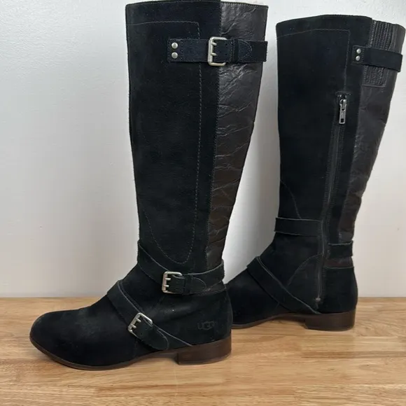 NWOT UGG black Suede Buckle Cydnee Riding Boots