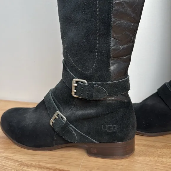 NWOT UGG black Suede Buckle Cydnee Riding Boots