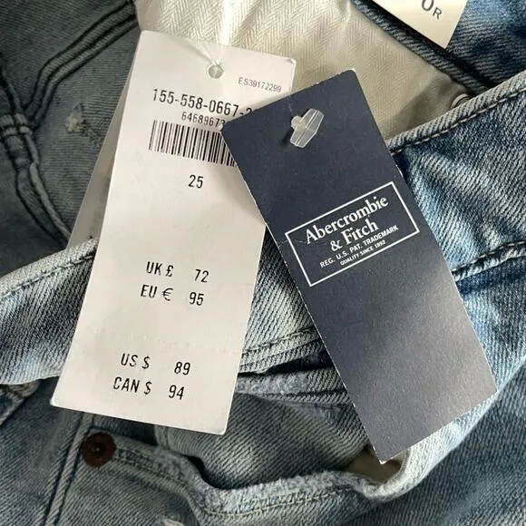 NWT Abercrombie &amp; Fitch Super Skinny Ankle Jeans Light Wash Size 25 High Rise