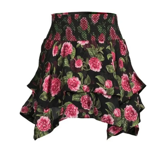 NWT ALICE   OLIVIAZarya Asymmetrical Smocked MiniSkirt Cheri Floral Sz 2 $395