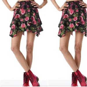 NWT ALICE   OLIVIAZarya Asymmetrical Smocked MiniSkirt Cheri Floral Sz 2 $395