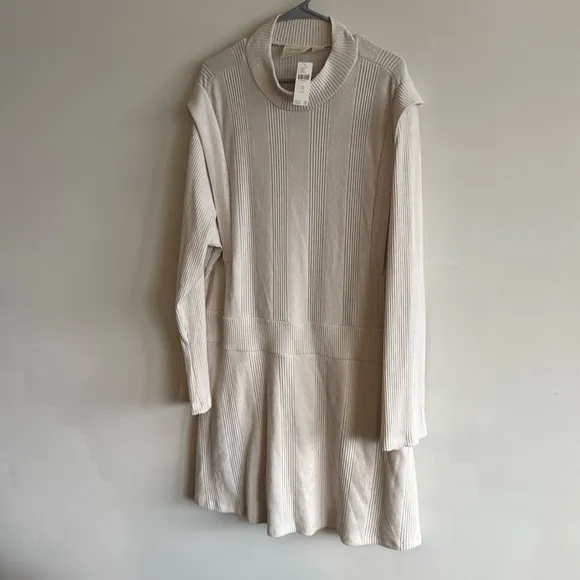 NWT Anthropologie Women's Cream Short Dress 3XL Plus Size Casual Style