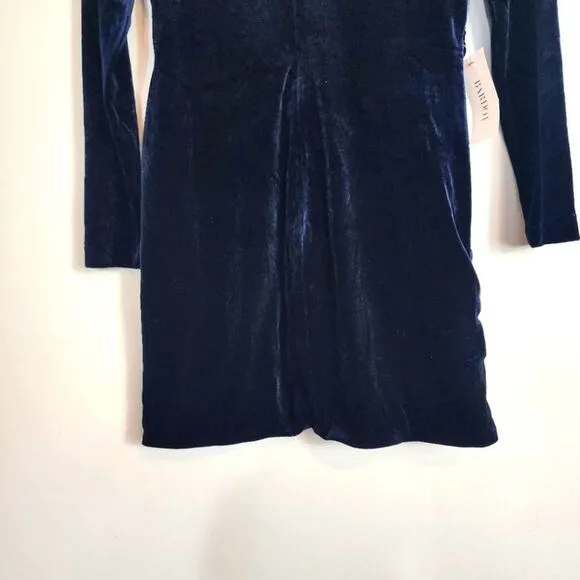 NWT Bardot Xena Ruched Velvet Long Sleeve Stretch Navy Minidress Size 10