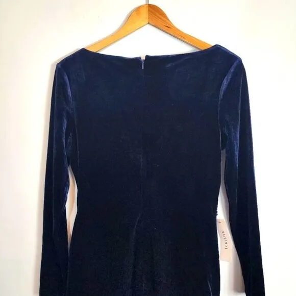 NWT Bardot Xena Ruched Velvet Long Sleeve Stretch Navy Minidress Size 10