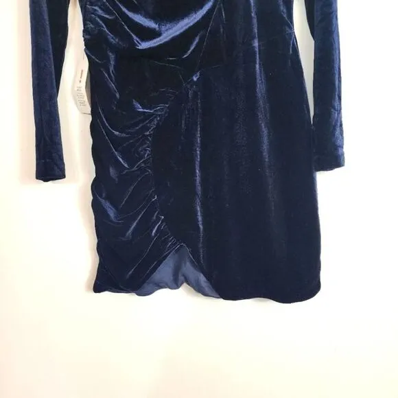 NWT Bardot Xena Ruched Velvet Long Sleeve Stretch Navy Minidress Size 10