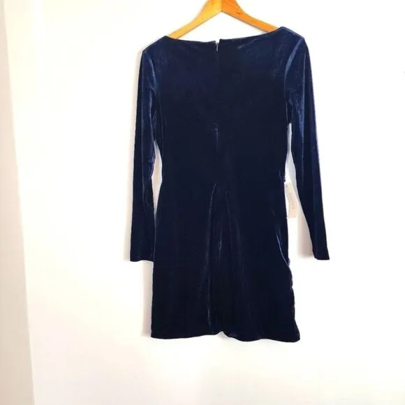 NWT Bardot Xena Ruched Velvet Long Sleeve Stretch Navy Minidress Size 10