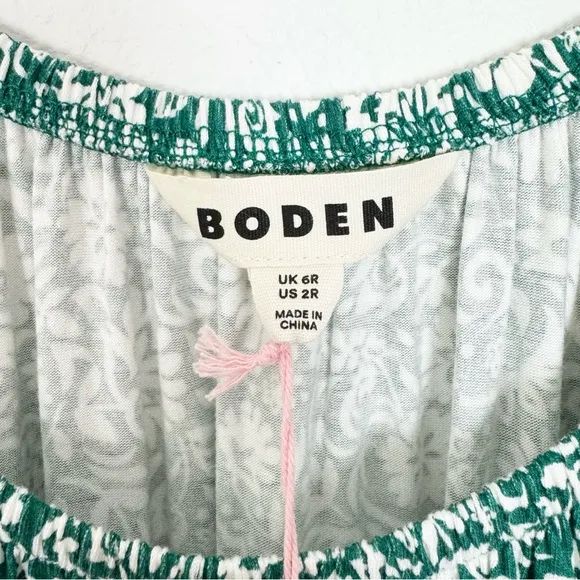 NWT Boden Scoop Tiered Jersey Mini Dress Bottle Green Bloom Cascade Size 2
