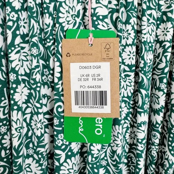 NWT Boden Scoop Tiered Jersey Mini Dress Bottle Green Bloom Cascade Size 2