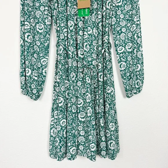 NWT Boden Scoop Tiered Jersey Mini Dress Bottle Green Bloom Cascade Size 2