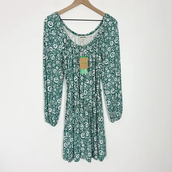 NWT Boden Scoop Tiered Jersey Mini Dress Bottle Green Bloom Cascade Size 2