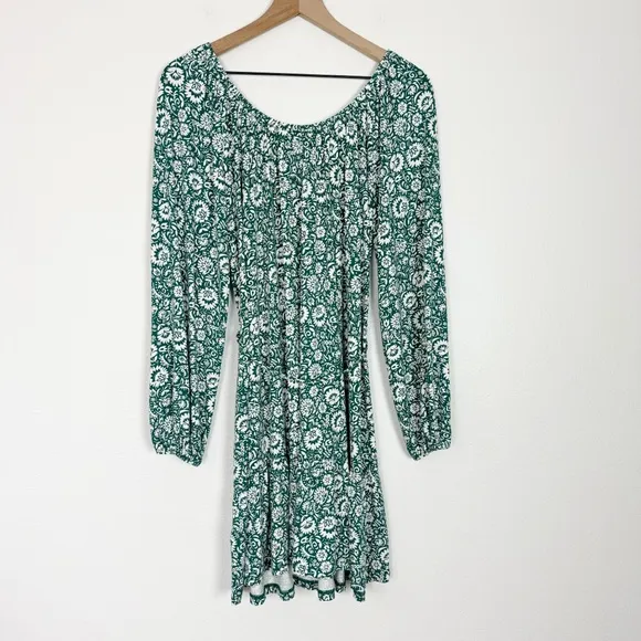 NWT Boden Scoop Tiered Jersey Mini Dress Bottle Green Bloom Cascade Size 2